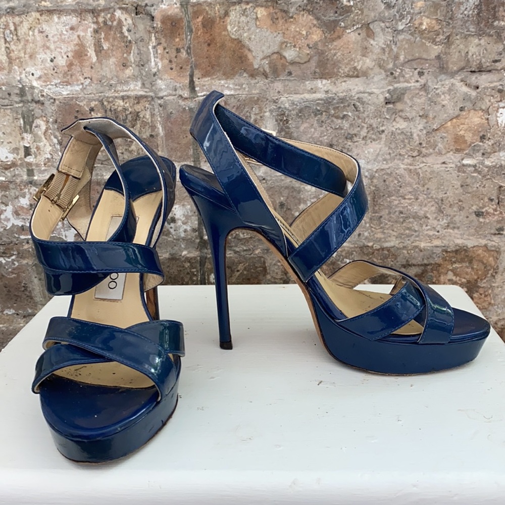 Jimmy Choo Navy Patent Platform Sandal